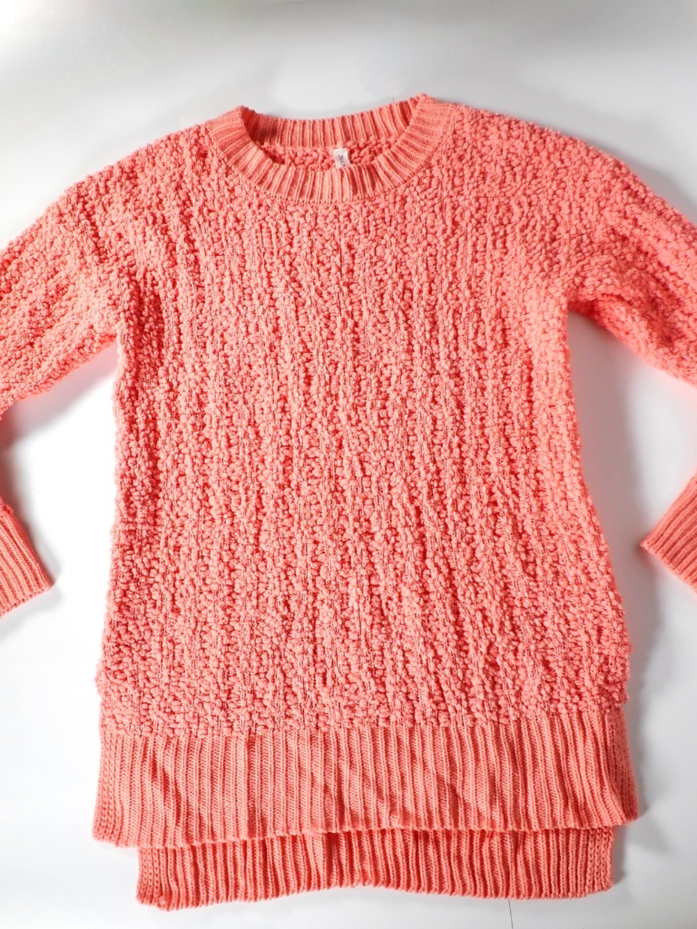 Zenana Premium Cozy Sweater Sz S Light Coral Orange Popcorn Knit Hi-Lo Tunic Top